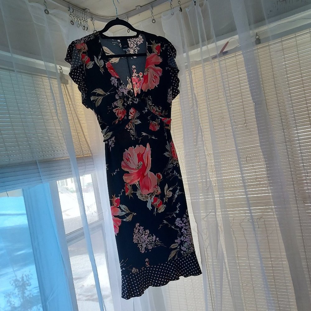 J.T.B. Black with Pink Floral & Polka Dot Dress